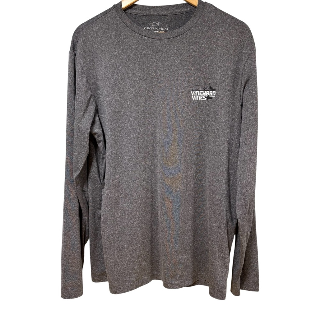 Vineyard Vines Performance Long Sleeve Shirt Gray Marlin Fishing Small #533